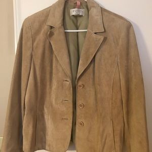 Camel/Tan Real Suede Leather Jacket sz L EUC